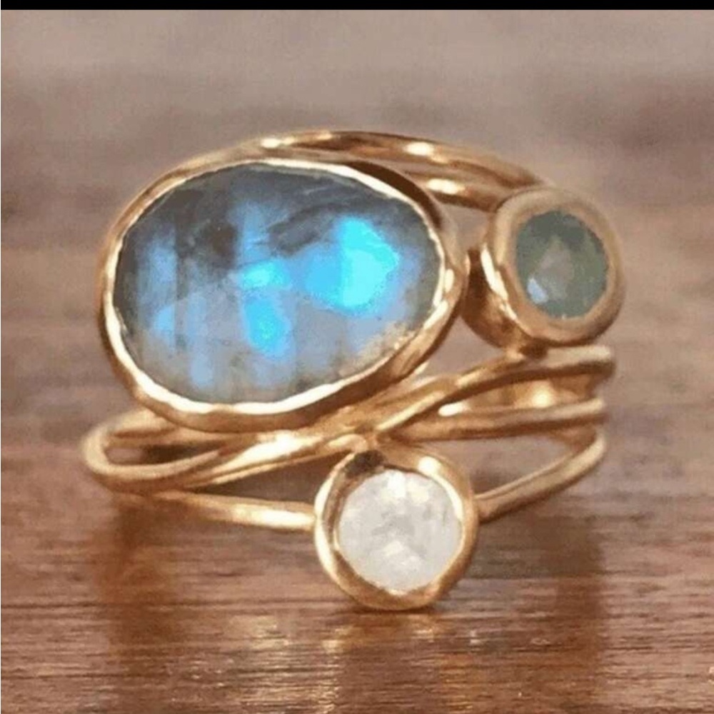 Gold Ring with Blue and White Stones